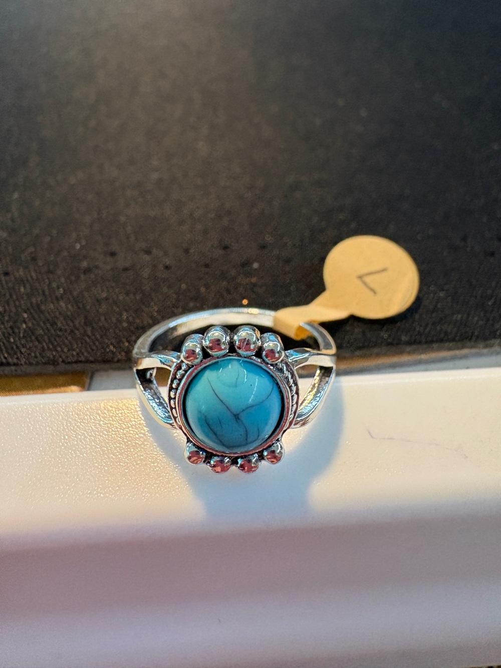 Turquoise Stone Silver Ring - Women's Blue Gem Ring Size 7